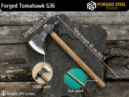 16.5" Hand-Forged Tomahawk with Removable Handle, 0.83 kg (1.8 Ibs) - Forged Steel Tools