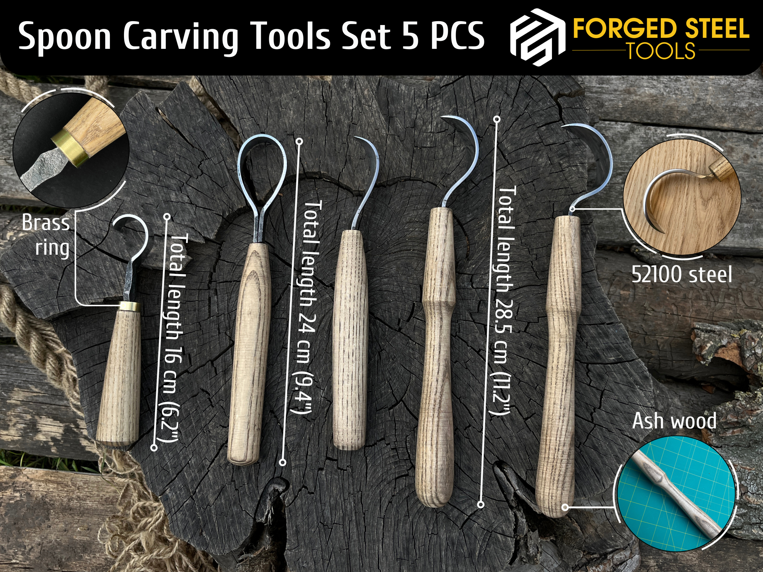 5-Piece Hand-Forged Wood Carving Knife Set - Forged Steel Tools