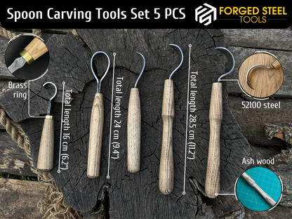 5-Piece Hand-Forged Wood Carving Knife Set - Forged Steel Tools