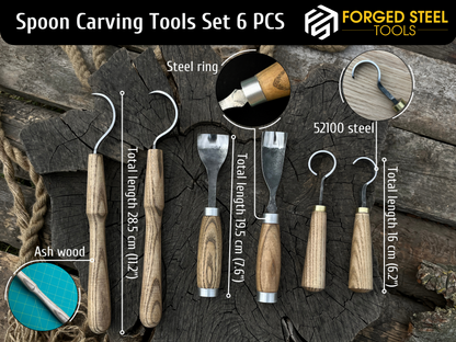 6-Piece Hand-Forged Wood Carving Tool Set - Forged Steel Tools