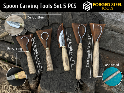 5-Piece Hand-Forged Wood Carving Tool Set - Forged Steel Tools