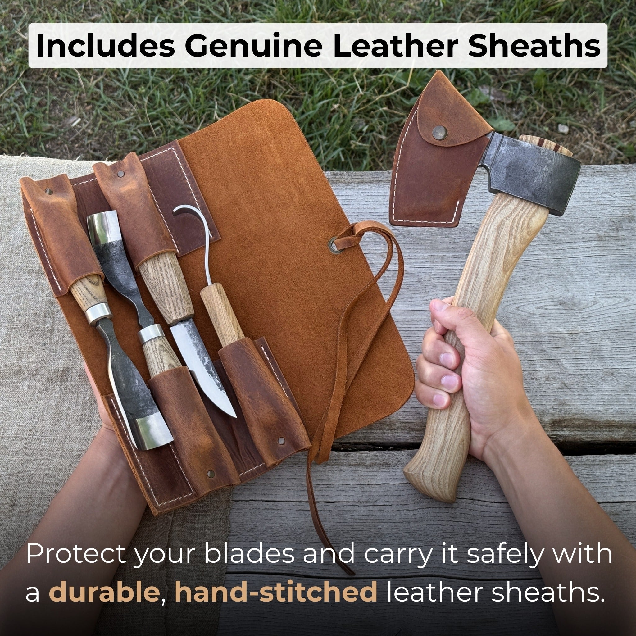 5-Piece Hand-Forged Carving Tool Set with Leather Sheath