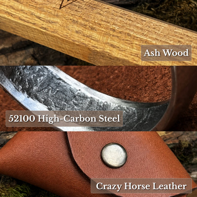 Spoon Carving Hook Knife with Leather Sheath, Blade 5 cm (1.97 inches)