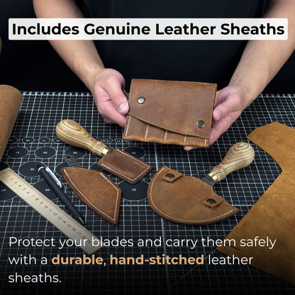 4-Piece Leatherworking Tool Set with Leather Sheaths