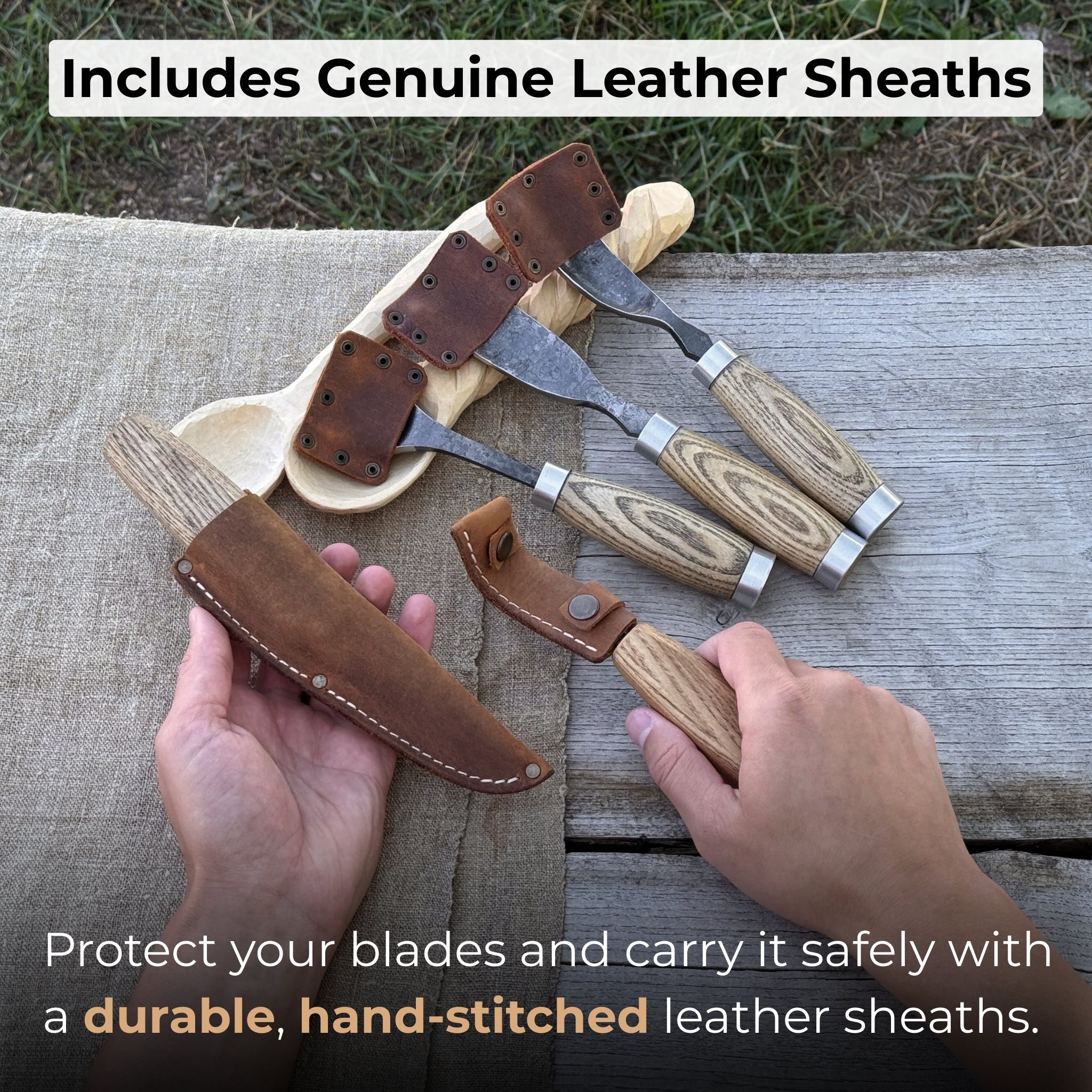 5-Piece Spoon & Bowl Carving Tool Set with Leather Sheath