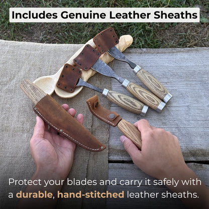 5-Piece Spoon & Bowl Carving Tool Set with Leather Sheath