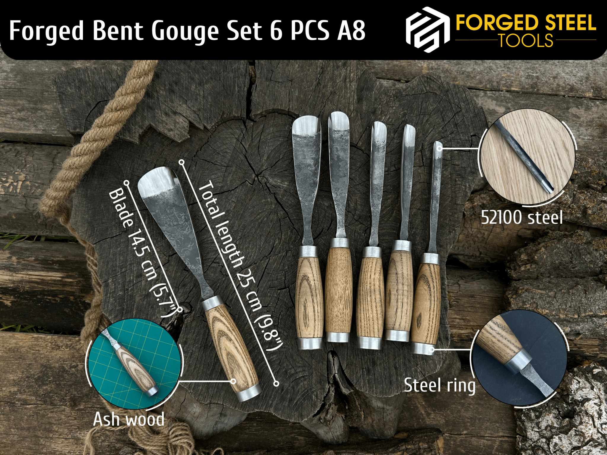 6 - Piece Hand - Forged Straight Rounded Chisel Set - 3