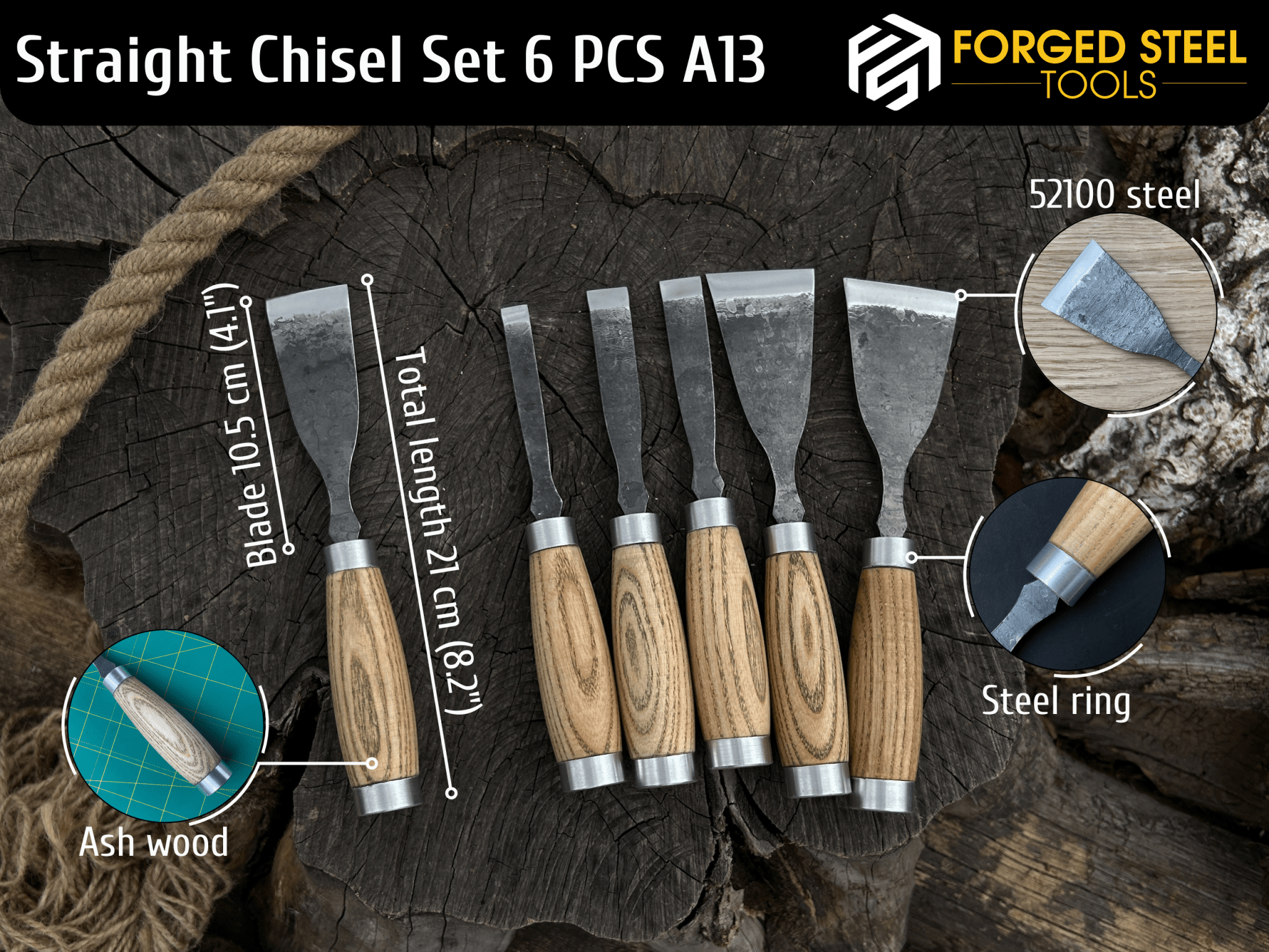 6 - Piece Hand - Forged Wood Carving Chisel Set - 3