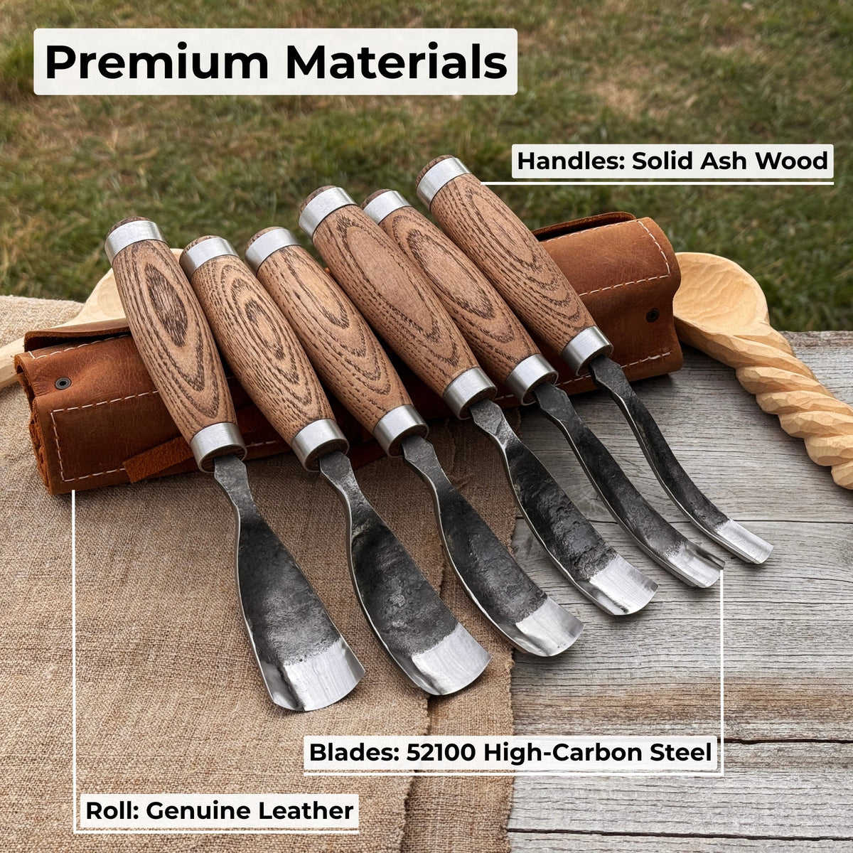 6-Piece Long Bent Gouge Set - Sharky Forged Steel Tools
