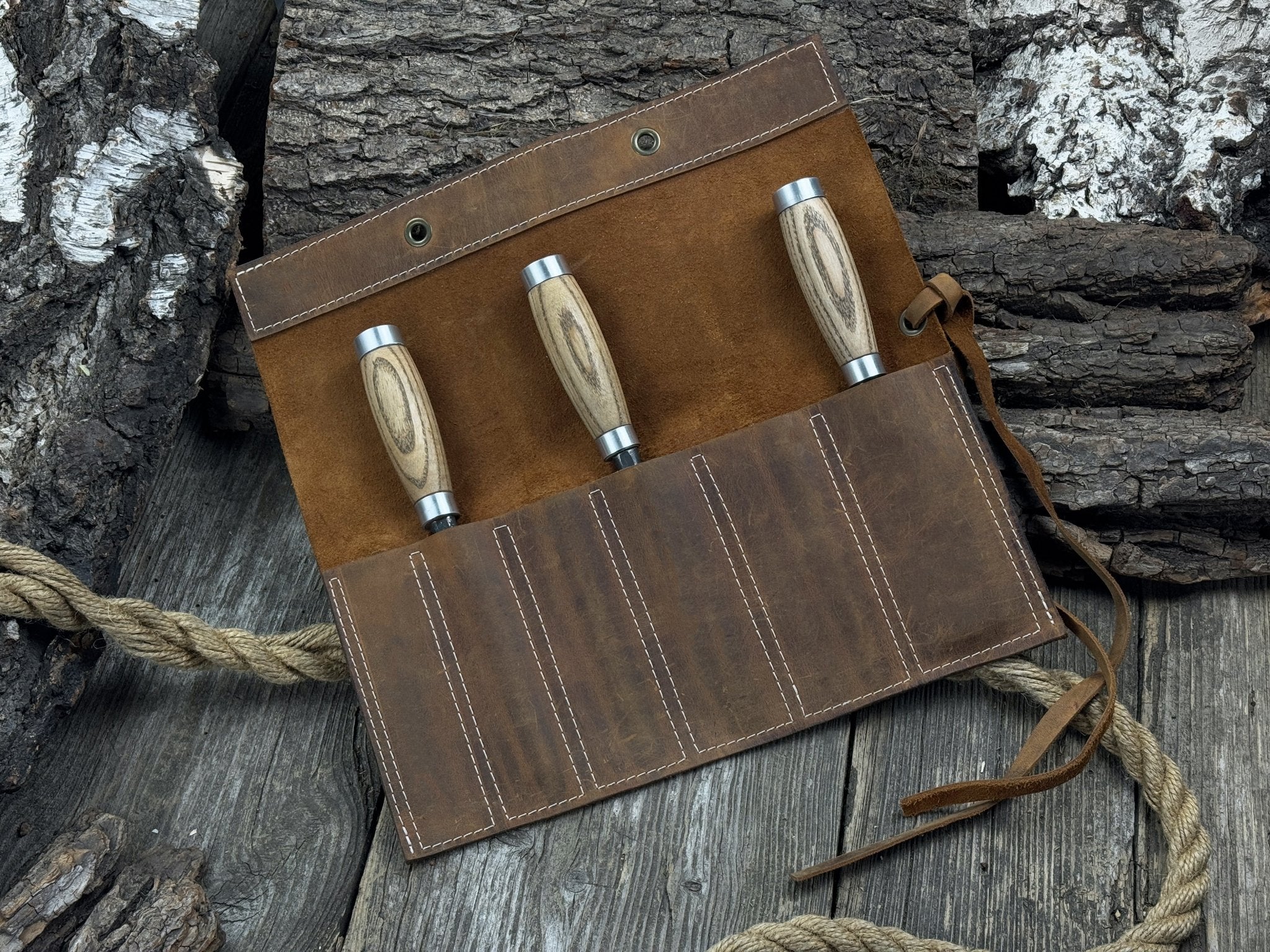 6 Pocket Leather Chisel Roll - 2