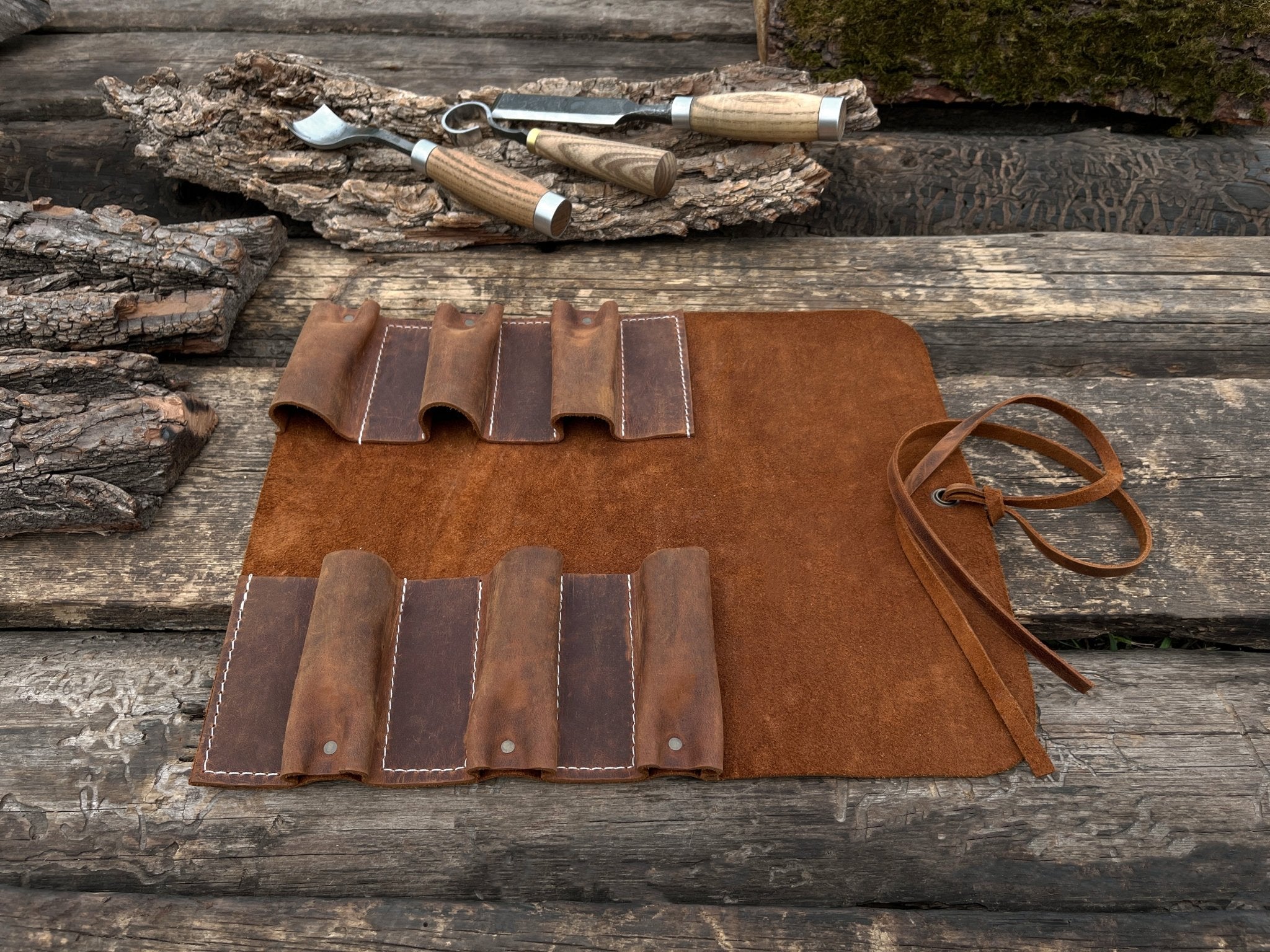 Leather tool roll - Handstitched, 6 knives shops