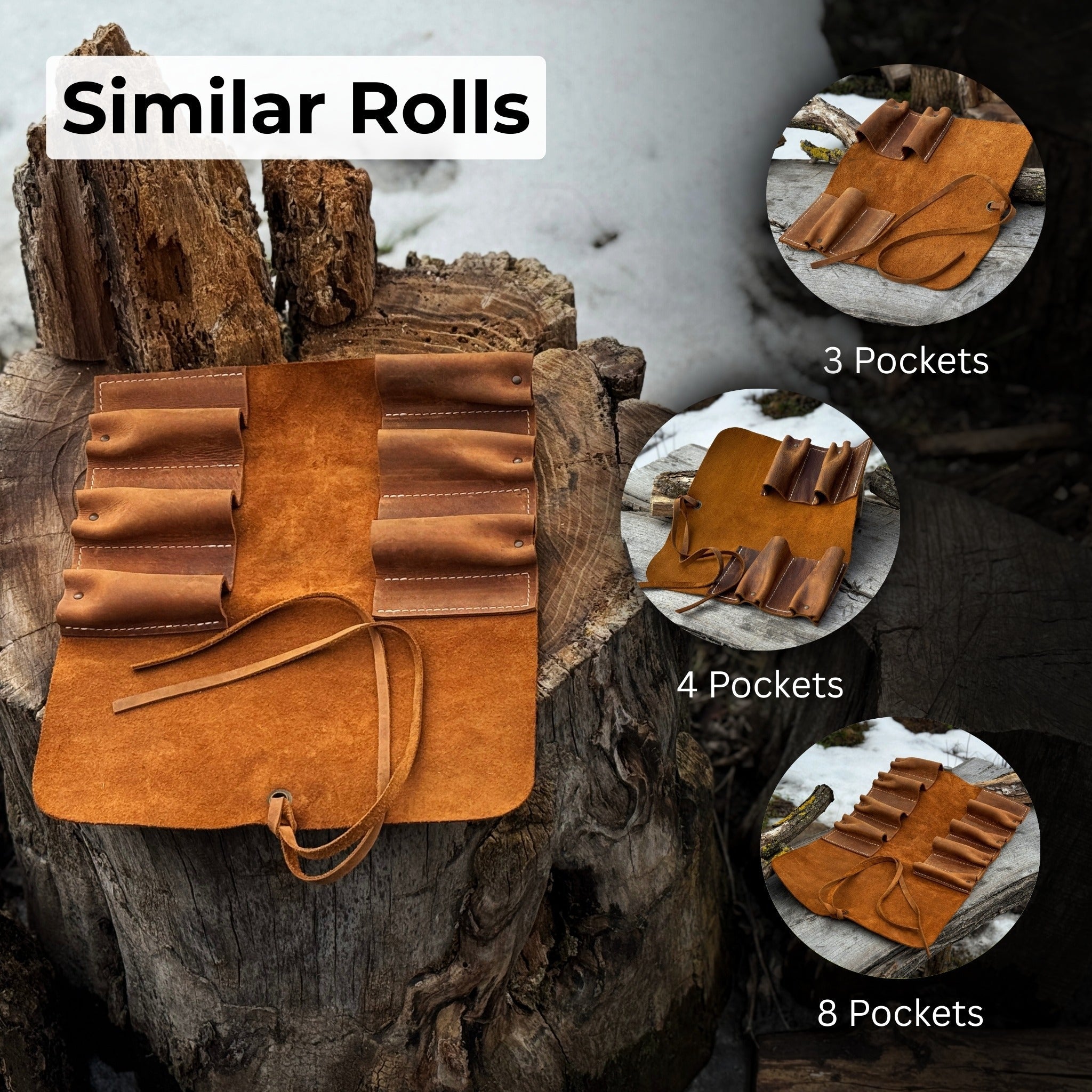 6 Pocket Leather Tool Roll - 12