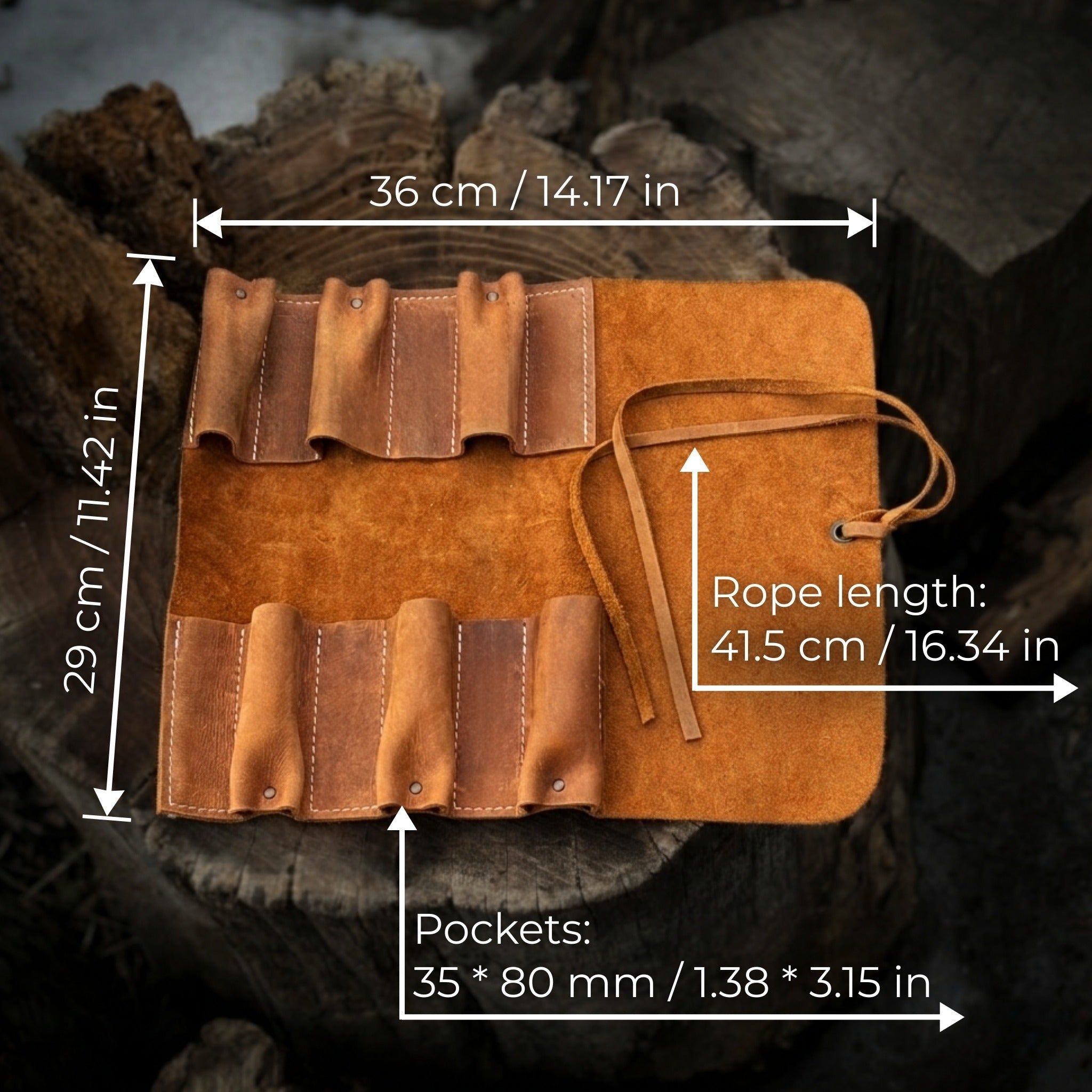 6 Pocket Leather Tool Roll - 4