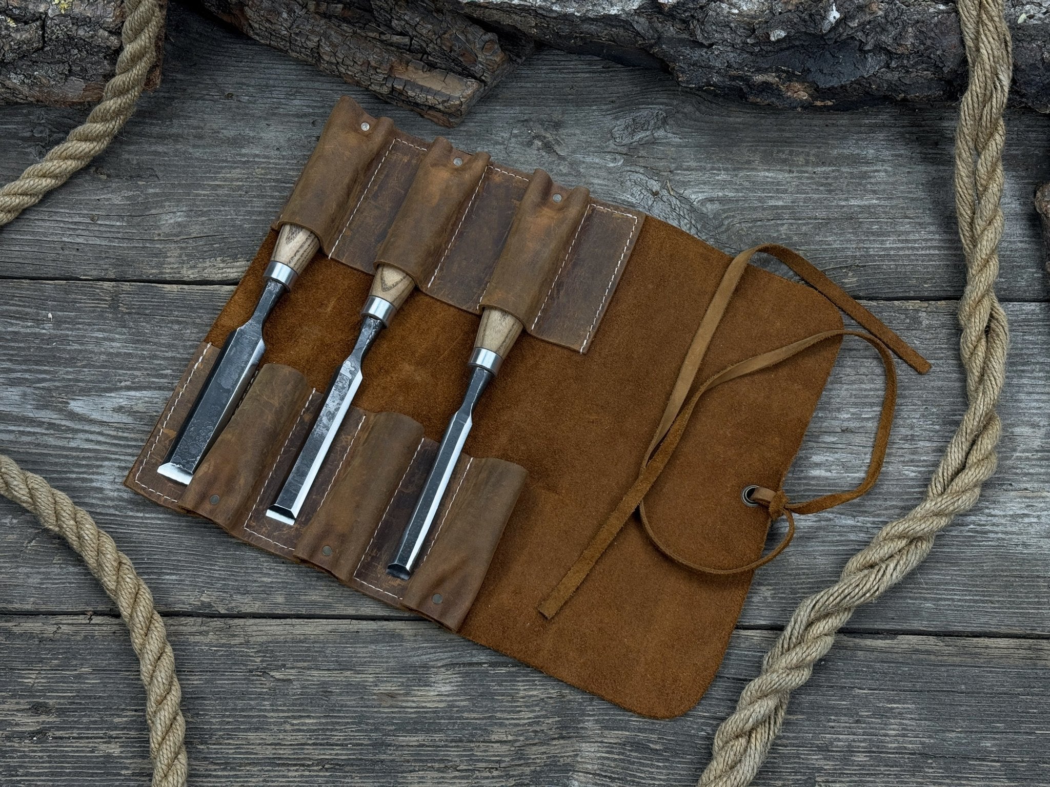 6 Pocket Leather Tool Roll - 7