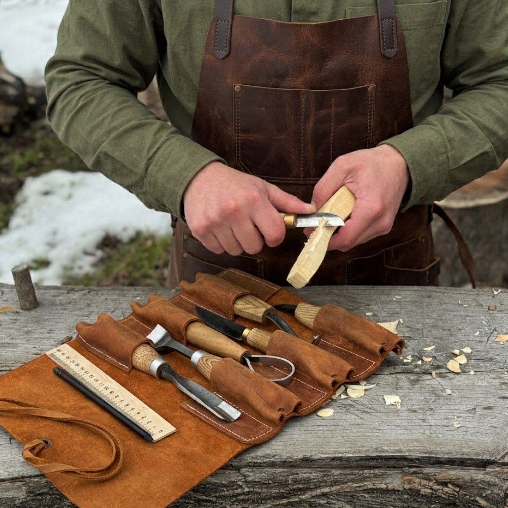 6 Pocket Leather Tool Roll - 9
