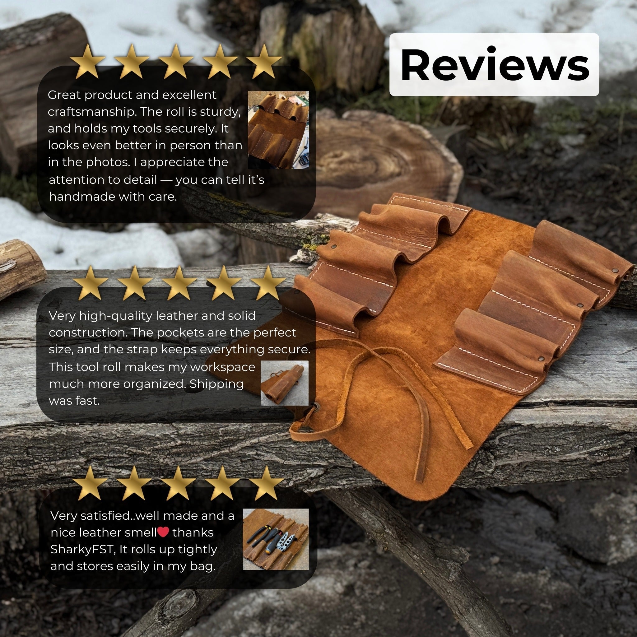 6 Pocket Leather Tool Roll - 11