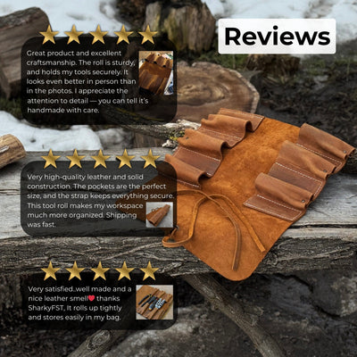 6 Pocket Leather Tool Roll - 11