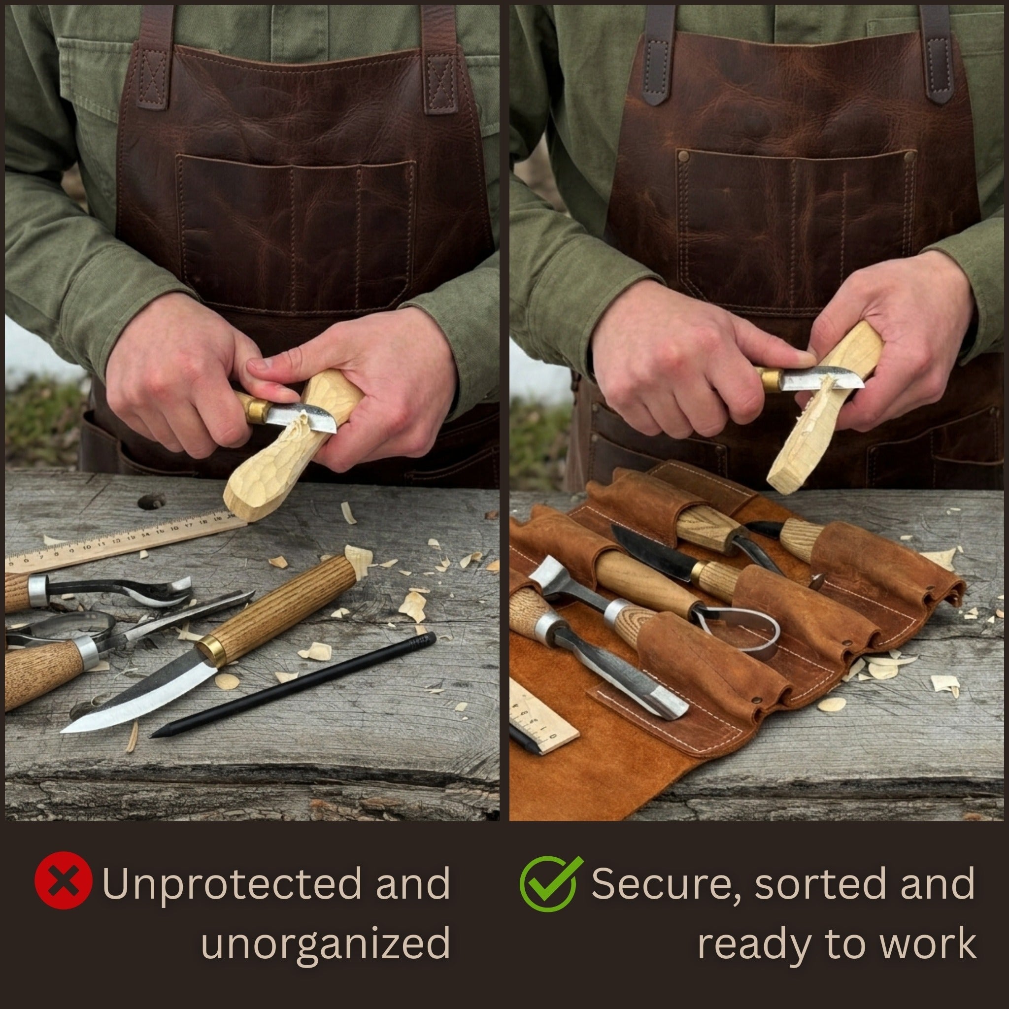 6 Pocket Leather Tool Roll - 2