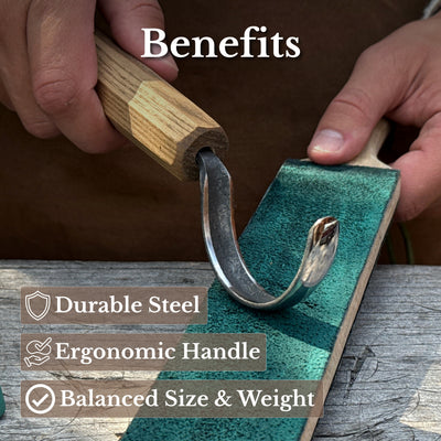 Spoon Carving Hook Knife with Leather Sheath, Blade 6.5 cm (2.56 inches)