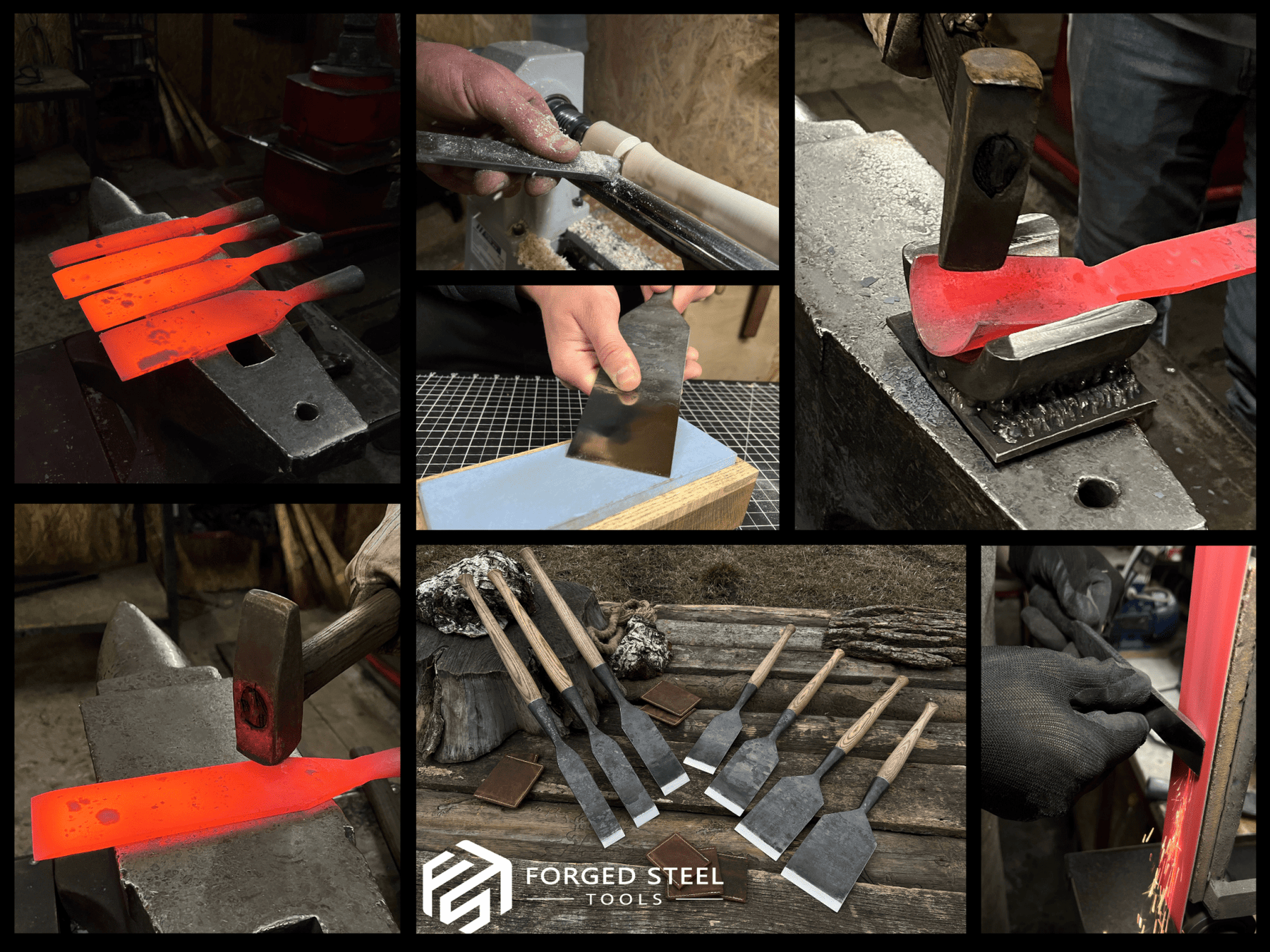 7-Piece Long Timber Framing Chisel Set - Sharky Forged Steel Tools