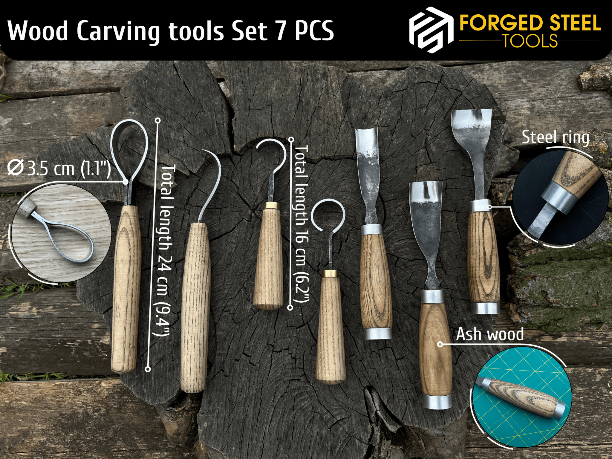 7 - Piece Hand - Forged Wood Carving Tool Set - 3