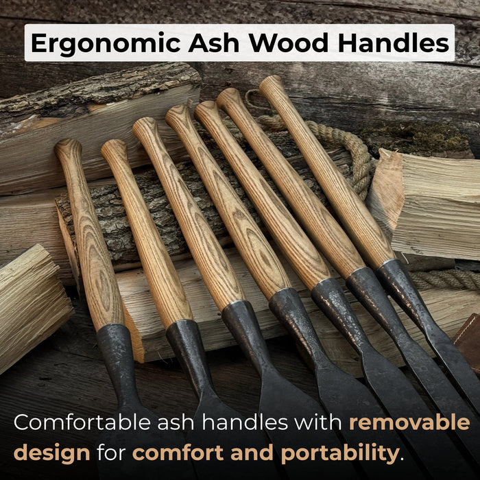 7-Piece Long Timber Framing Chisel Set - Sharky Forged Steel Tools