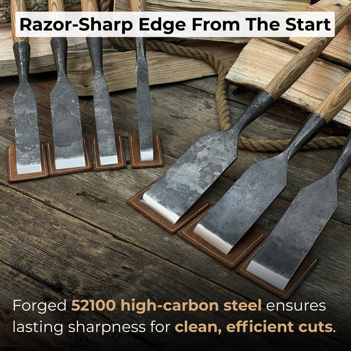 7-Piece Long Timber Framing Chisel Set - Sharky Forged Steel Tools