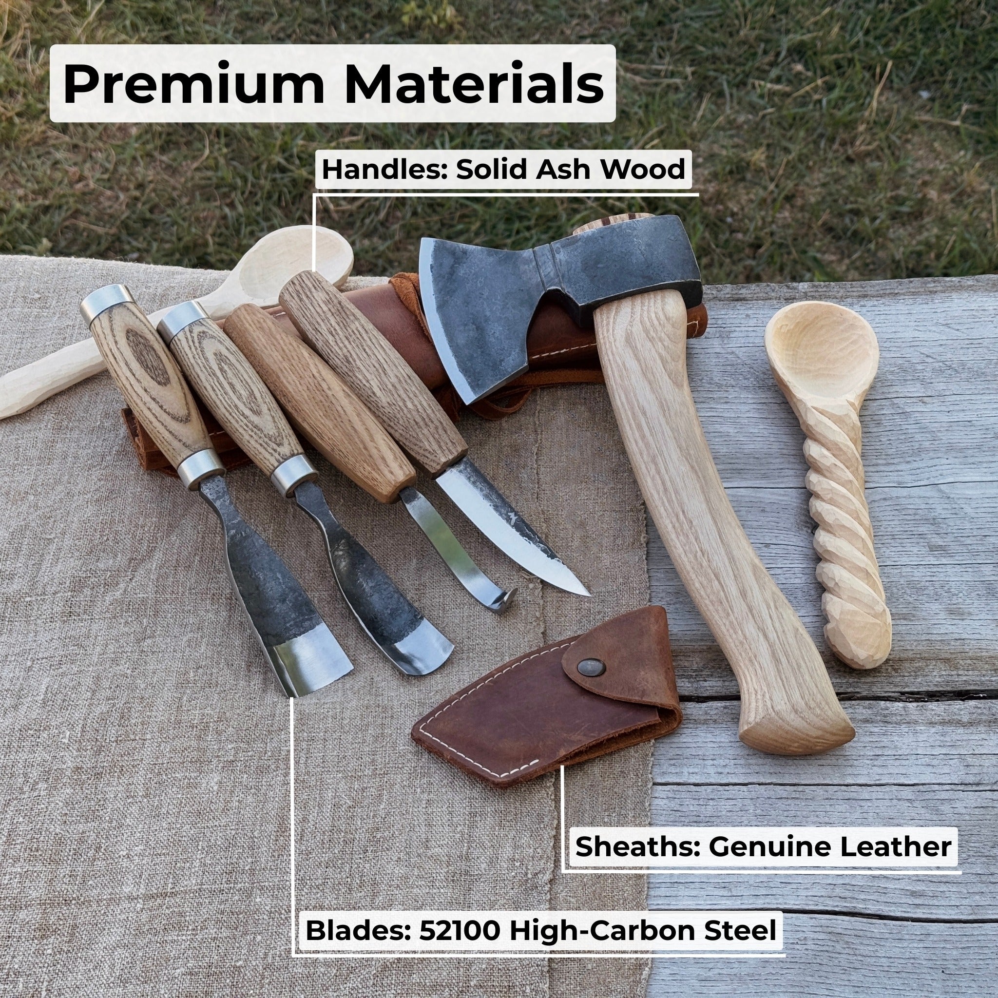 5-Piece Hand-Forged Carving Tool Set with Leather Sheath