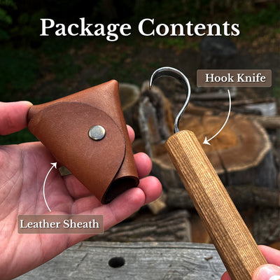 Spoon Carving Hook Knife with Leather Sheath, ⌀ 5.5 cm (2.16 inches)