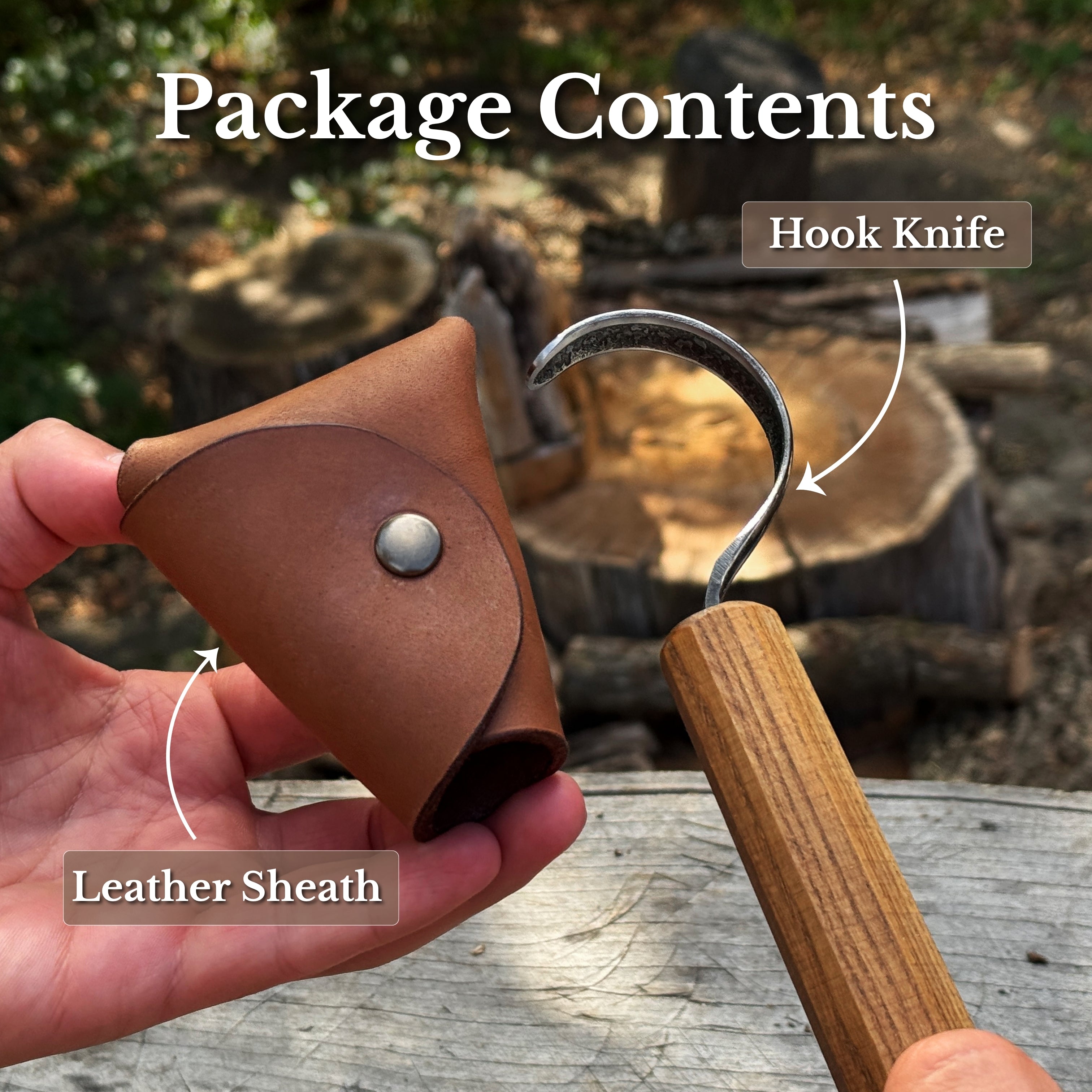 Spoon Carving Hook Knife with Leather Sheath, Blade 6.5 cm (2.56 inches)