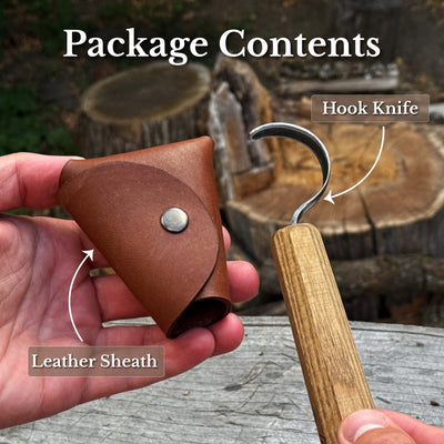 Spoon Carving Hook Knife with Leather Sheath, Blade 5 cm (1.97 inches)