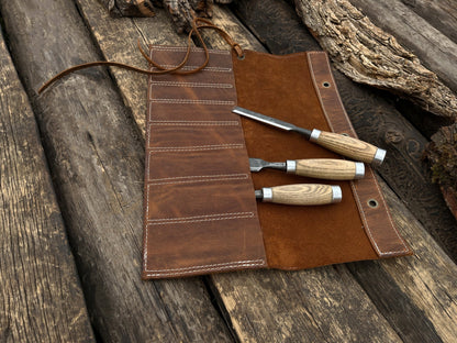 8 Pocket Leather Chisel Roll - 9