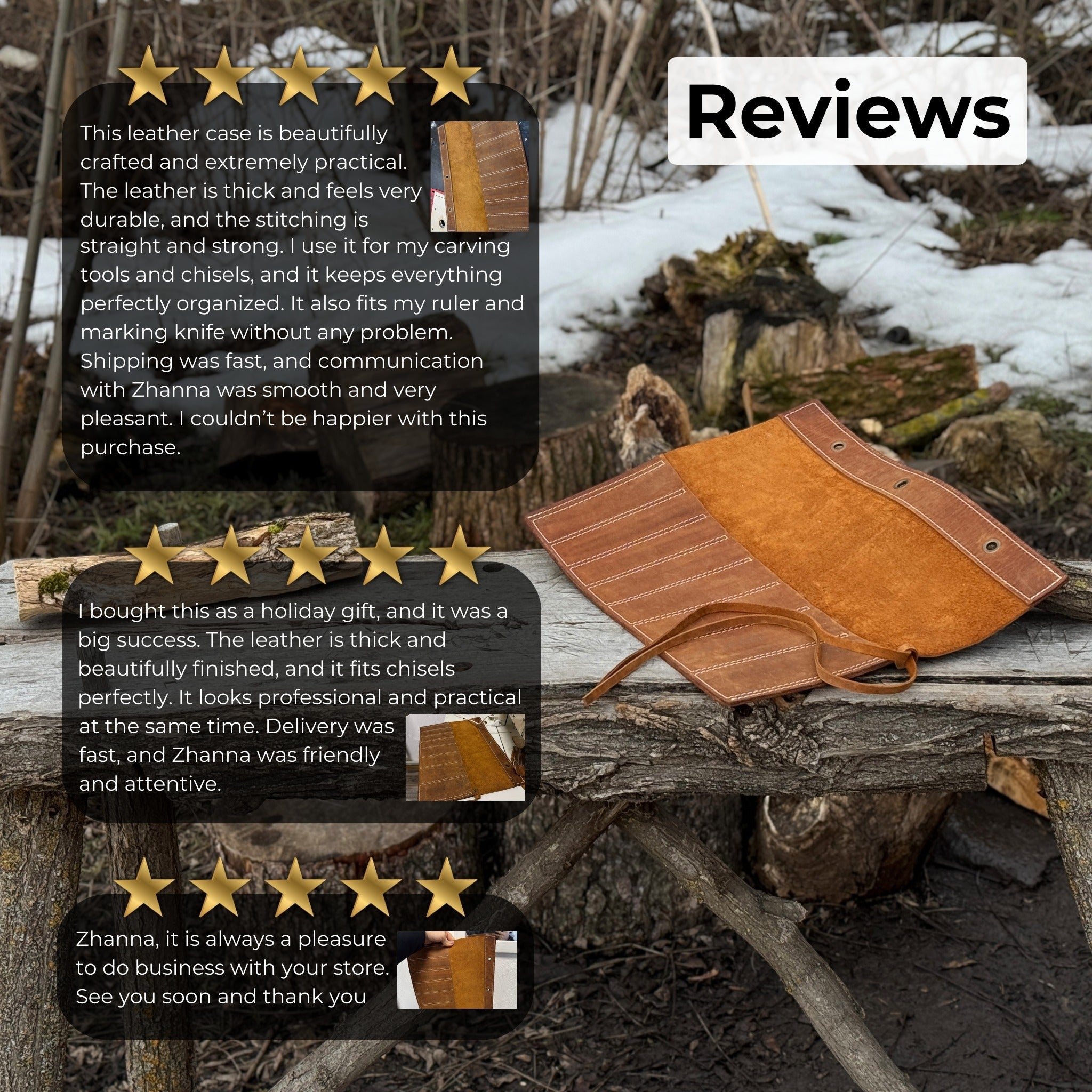 8 Pocket Leather Chisel Roll - 7