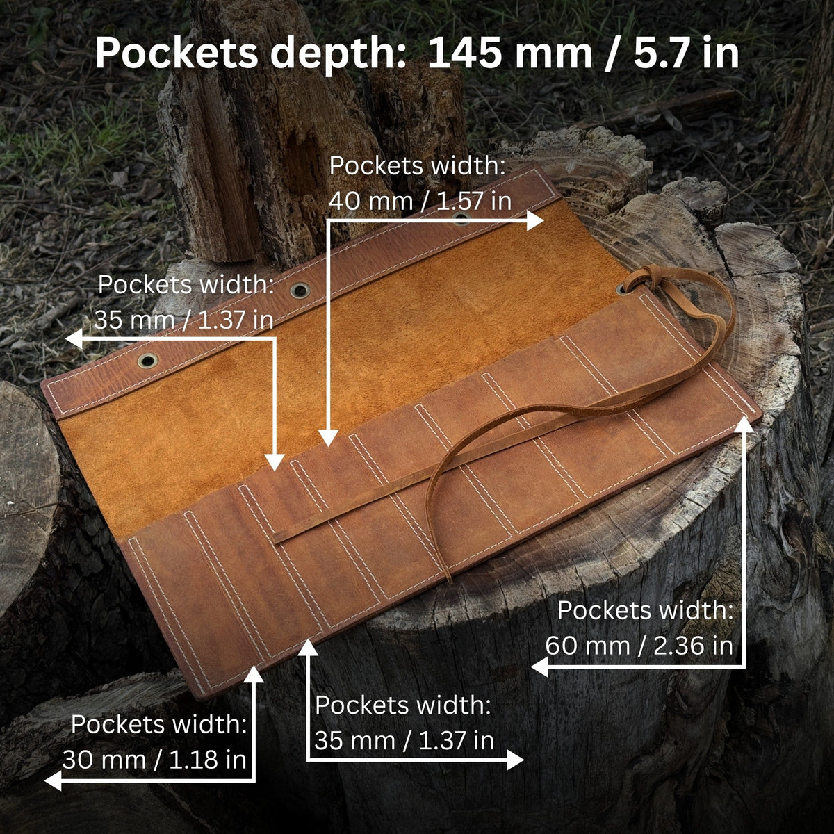 8 Pocket Leather Chisel Roll - Sharky Forged Steel Tools