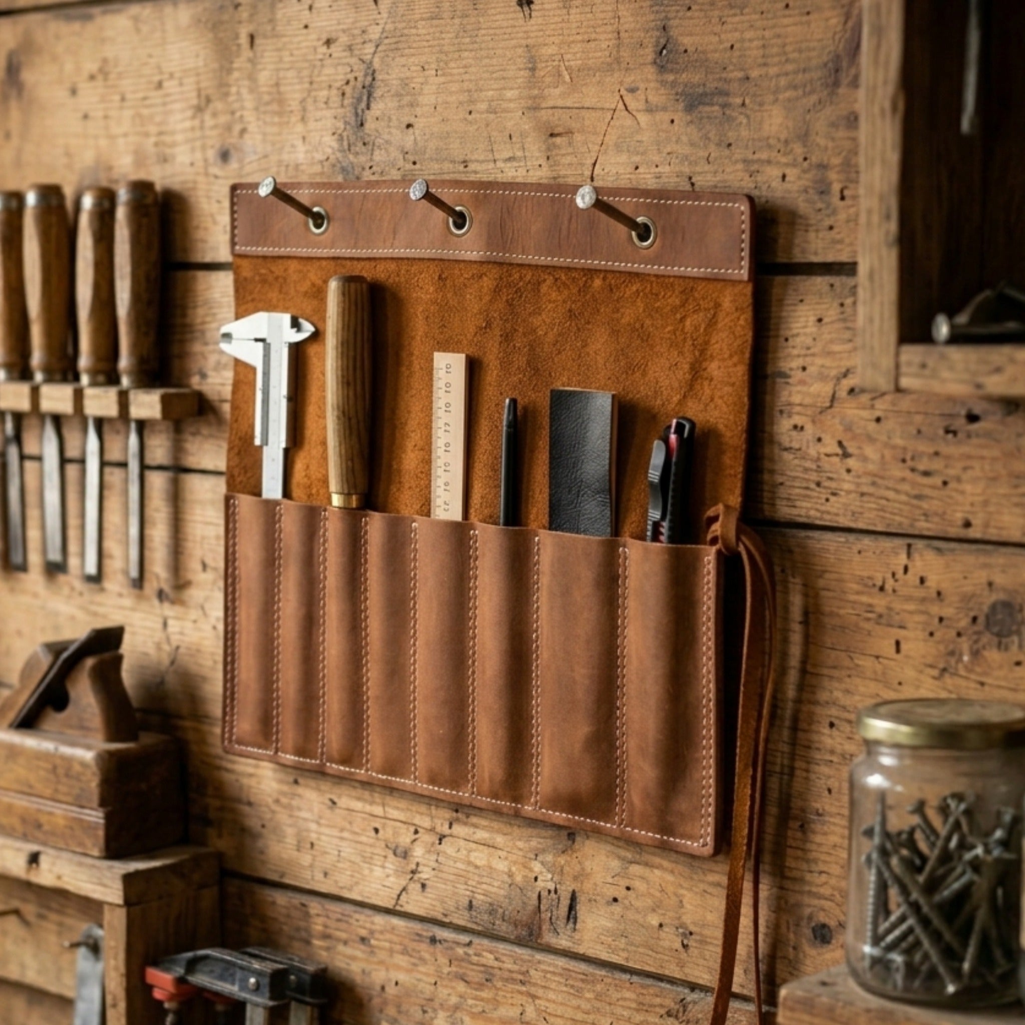 8 Pocket Leather Chisel Roll - 9