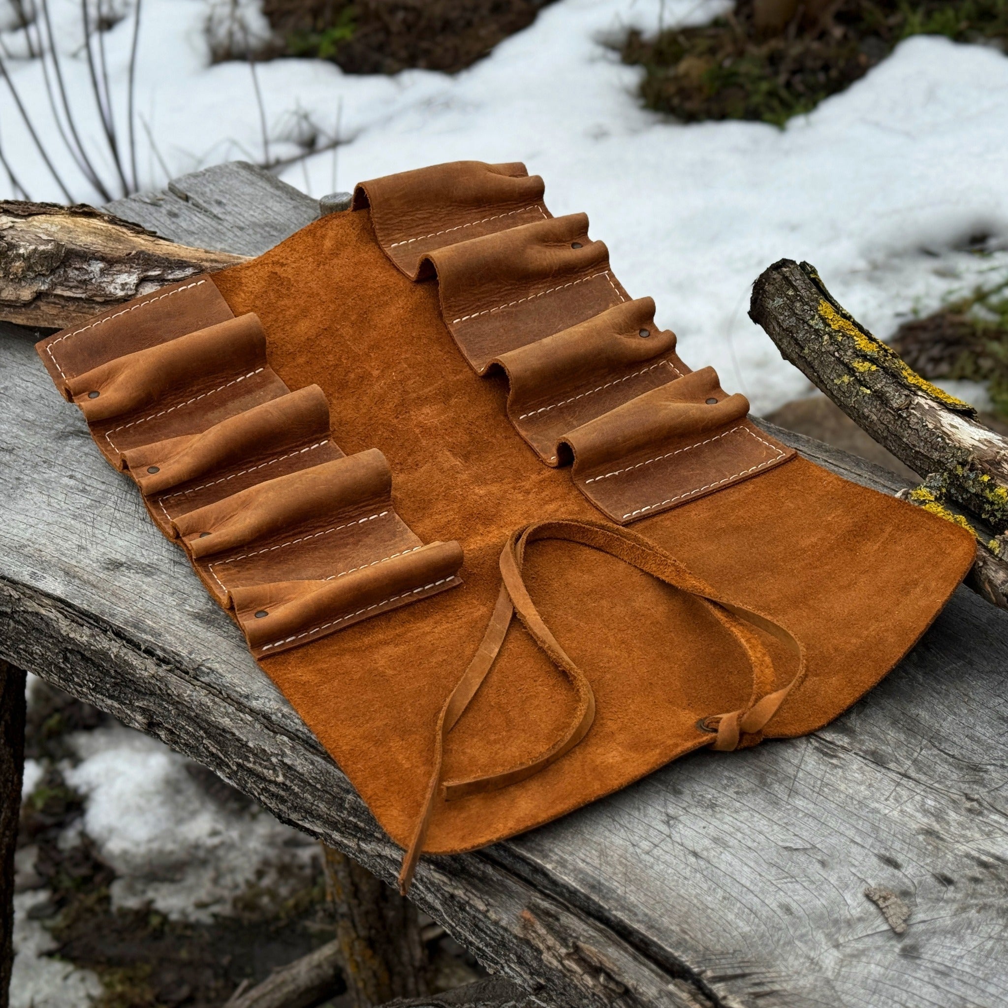 8 Pocket Leather Tool Roll - 1