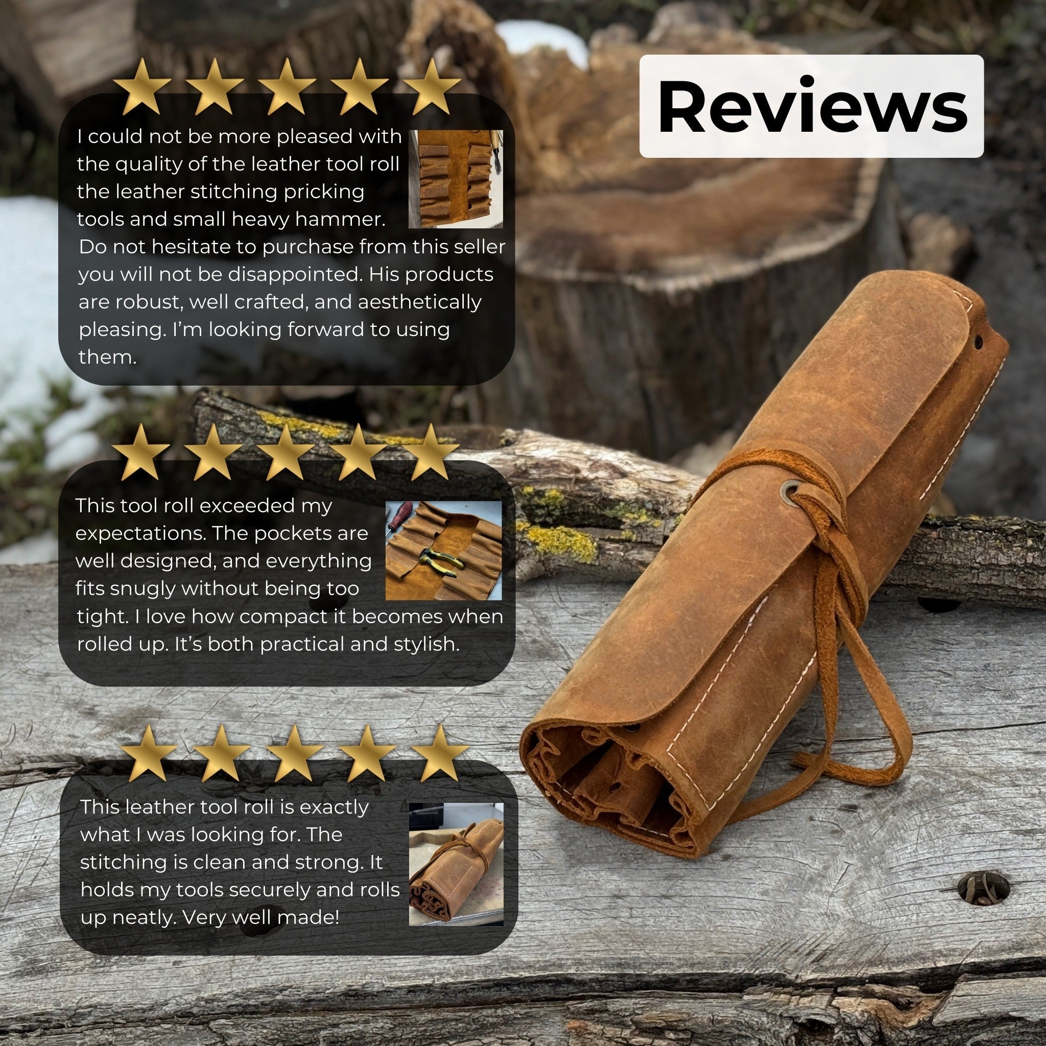 8 Pocket Leather Tool Roll - 11