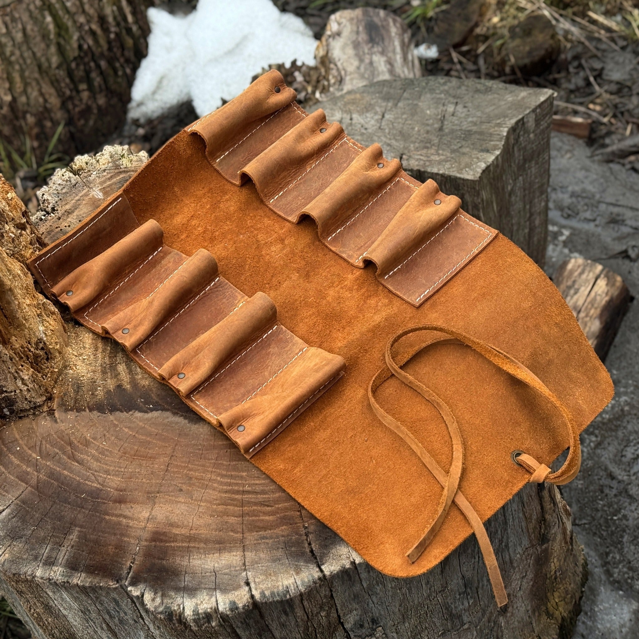 8 Pocket Leather Tool Roll - 16