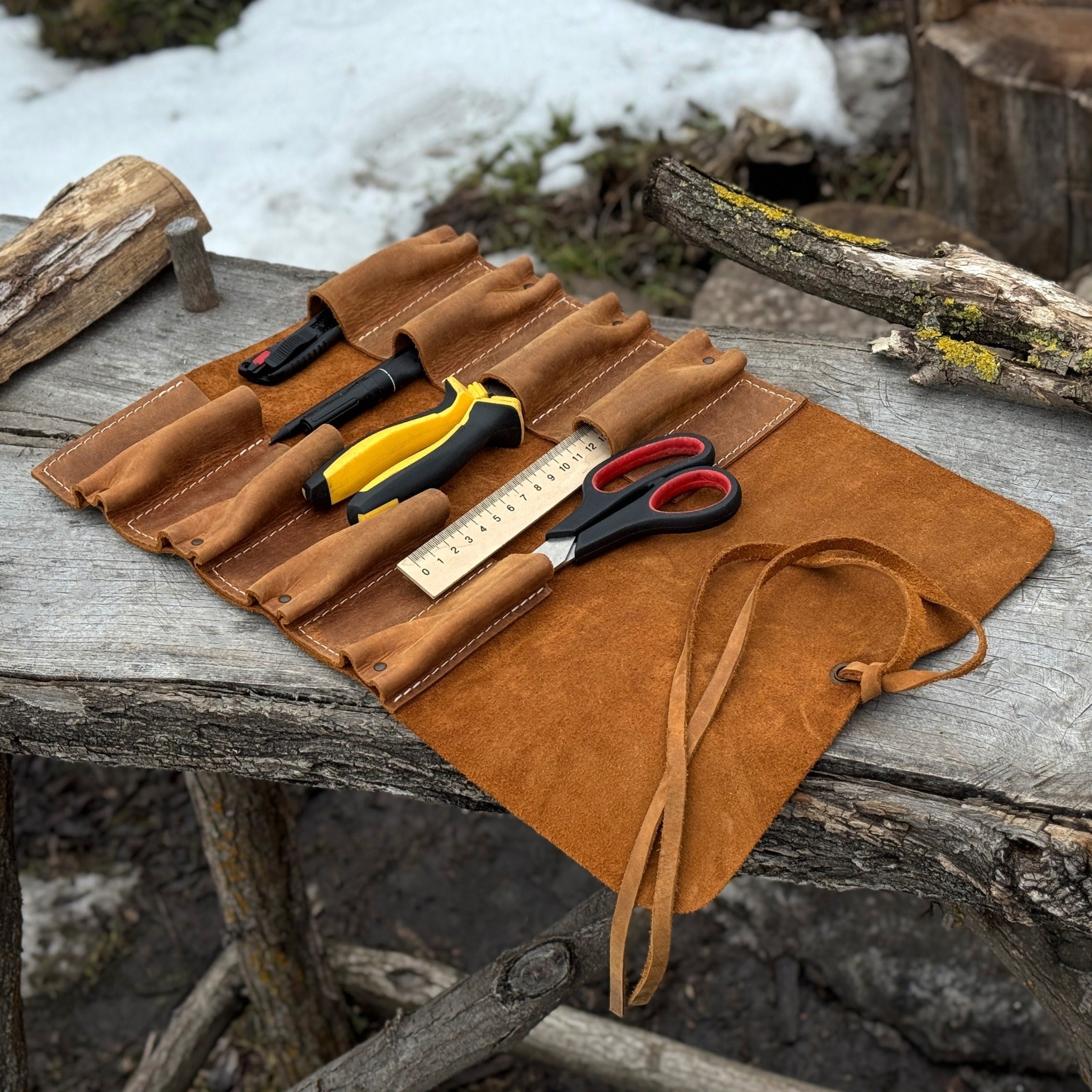 8 Pocket Leather Tool Roll - 20