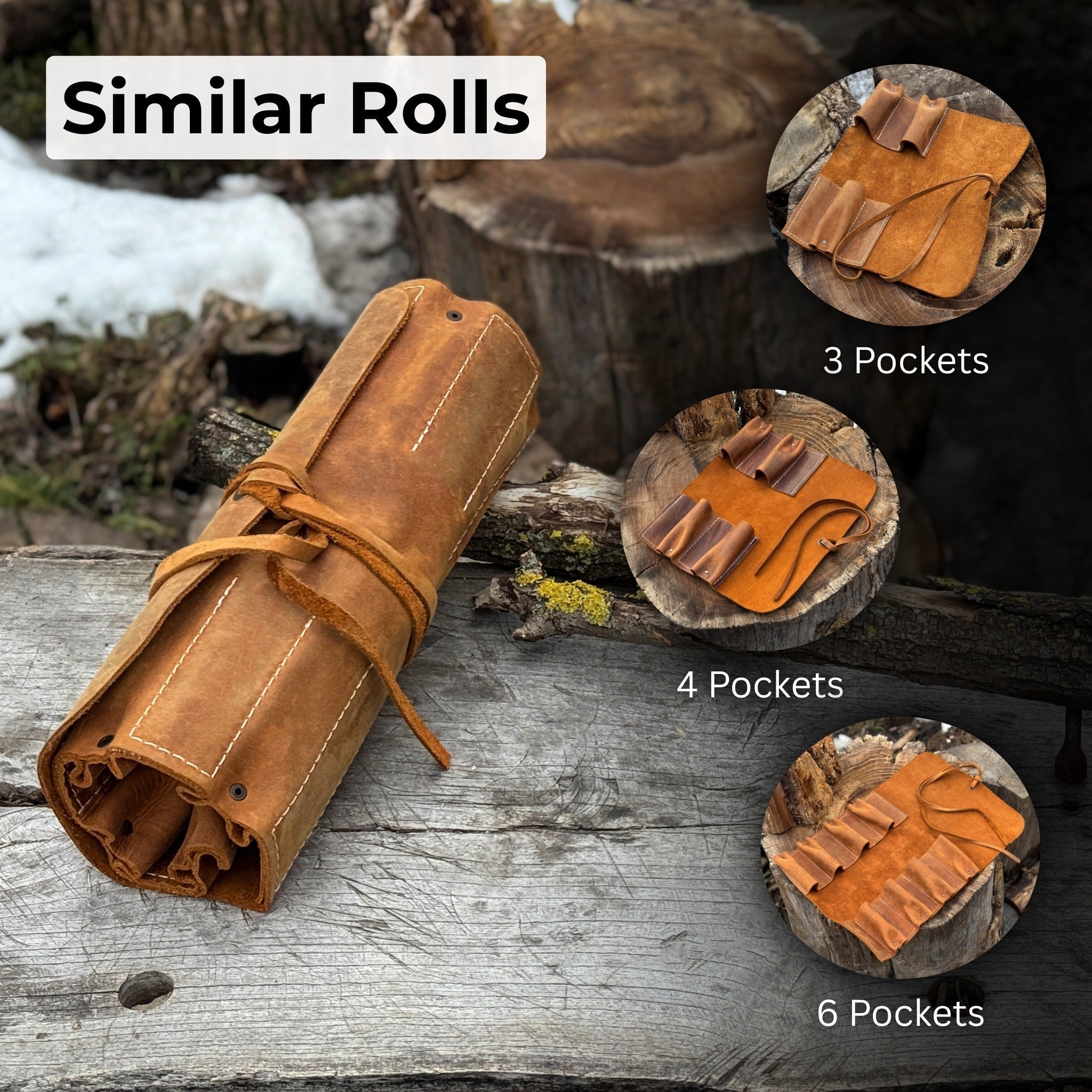 8 Pocket Leather Tool Roll - 12