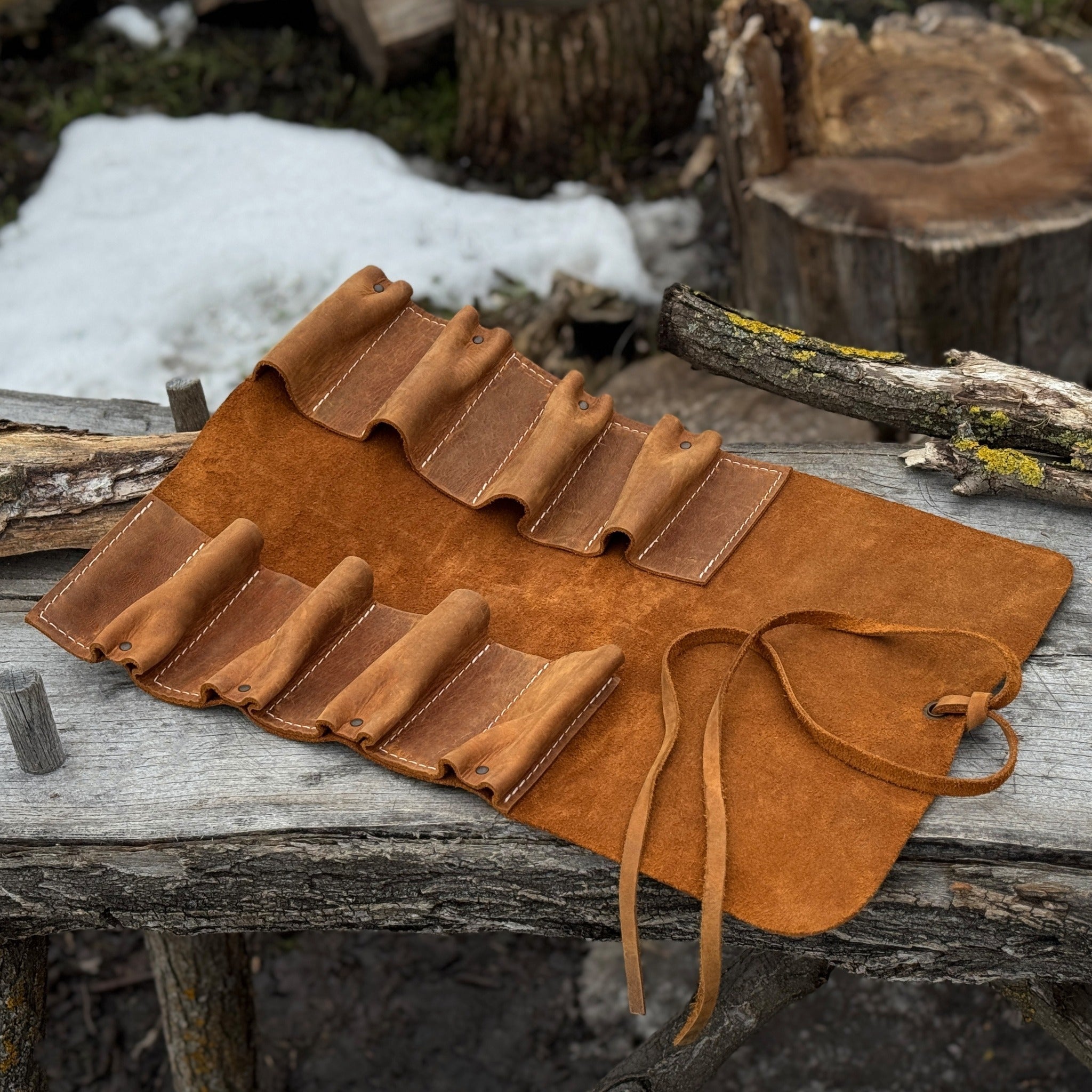 8 Pocket Leather Tool Roll - 14