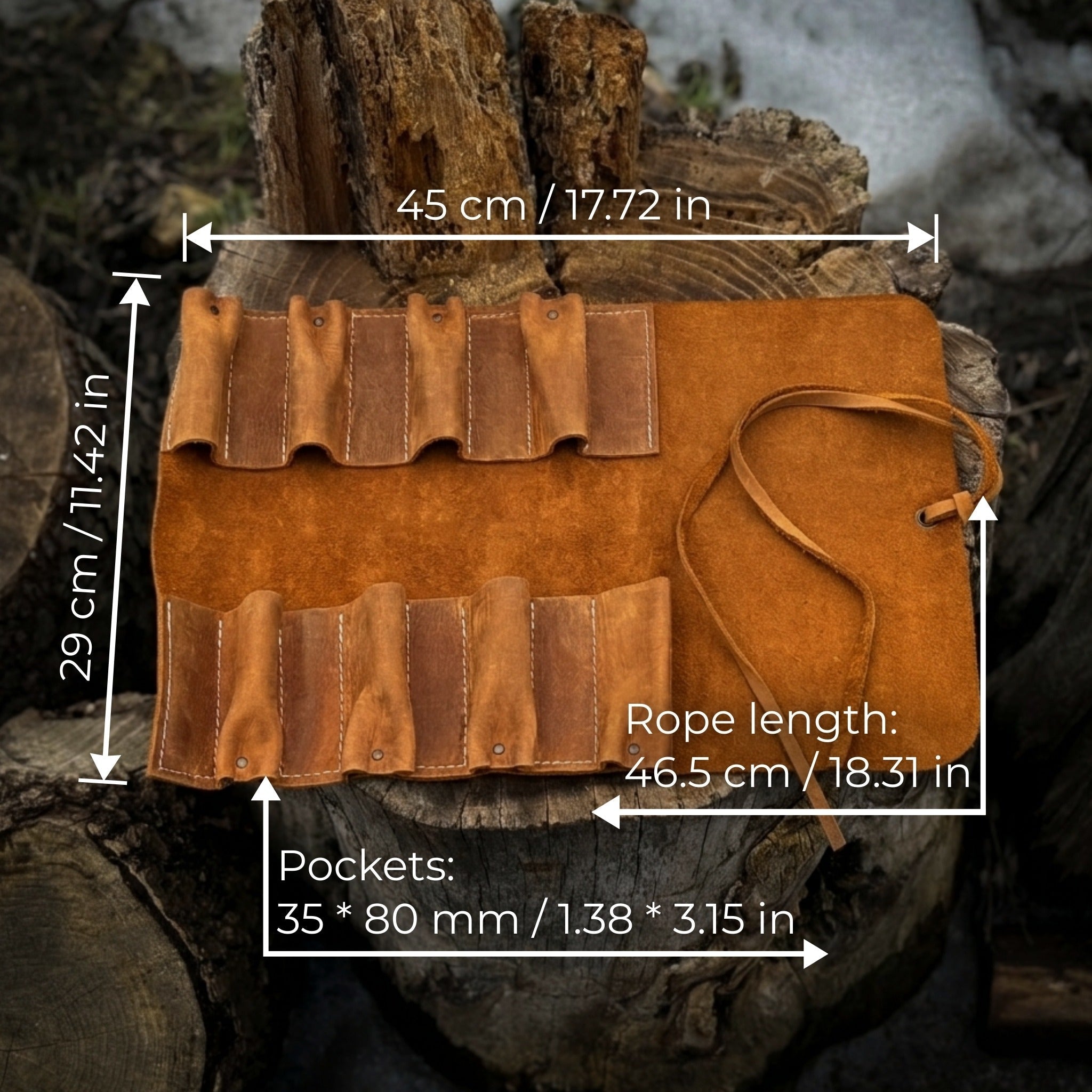 8 Pocket Leather Tool Roll - 4