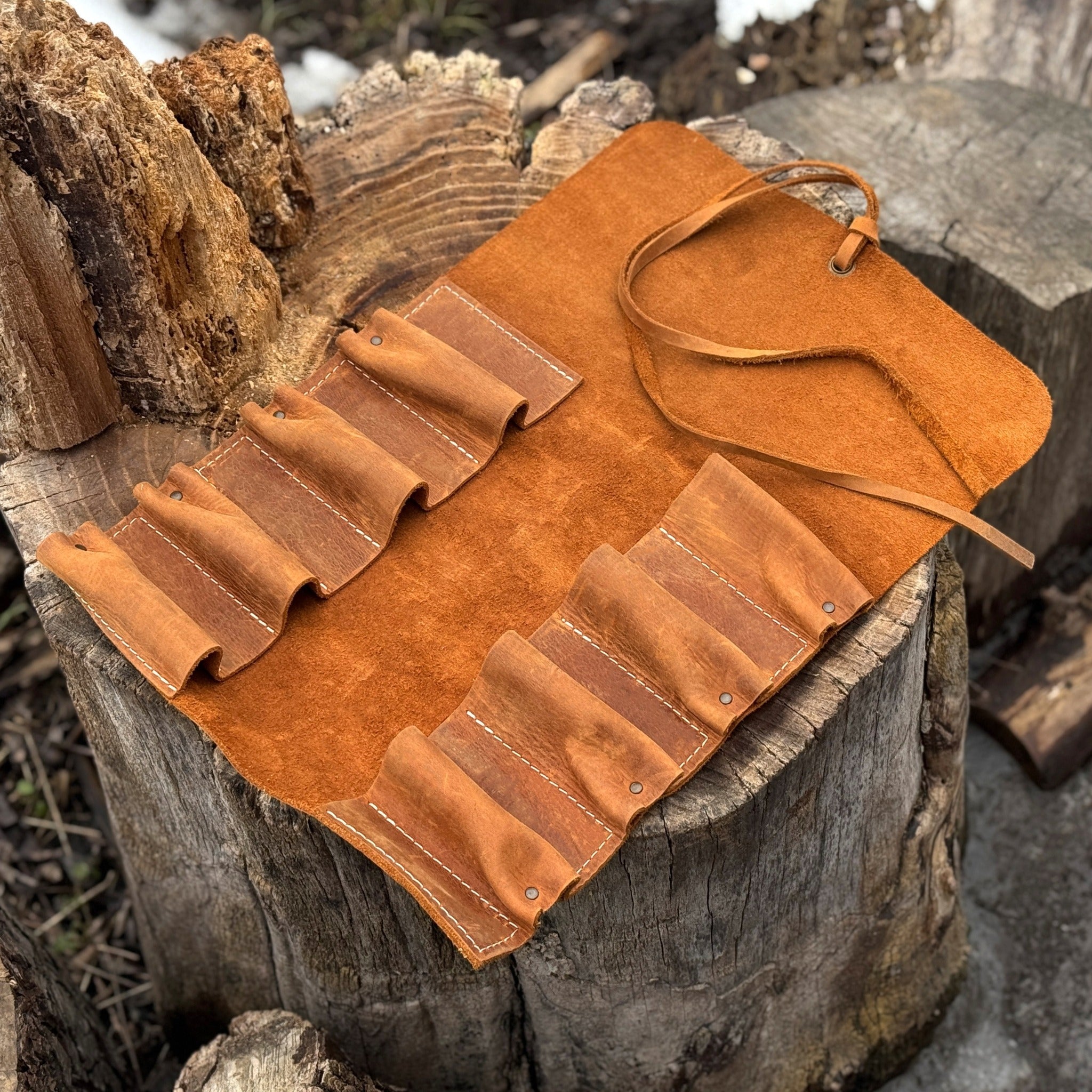 8 Pocket Leather Tool Roll - 15