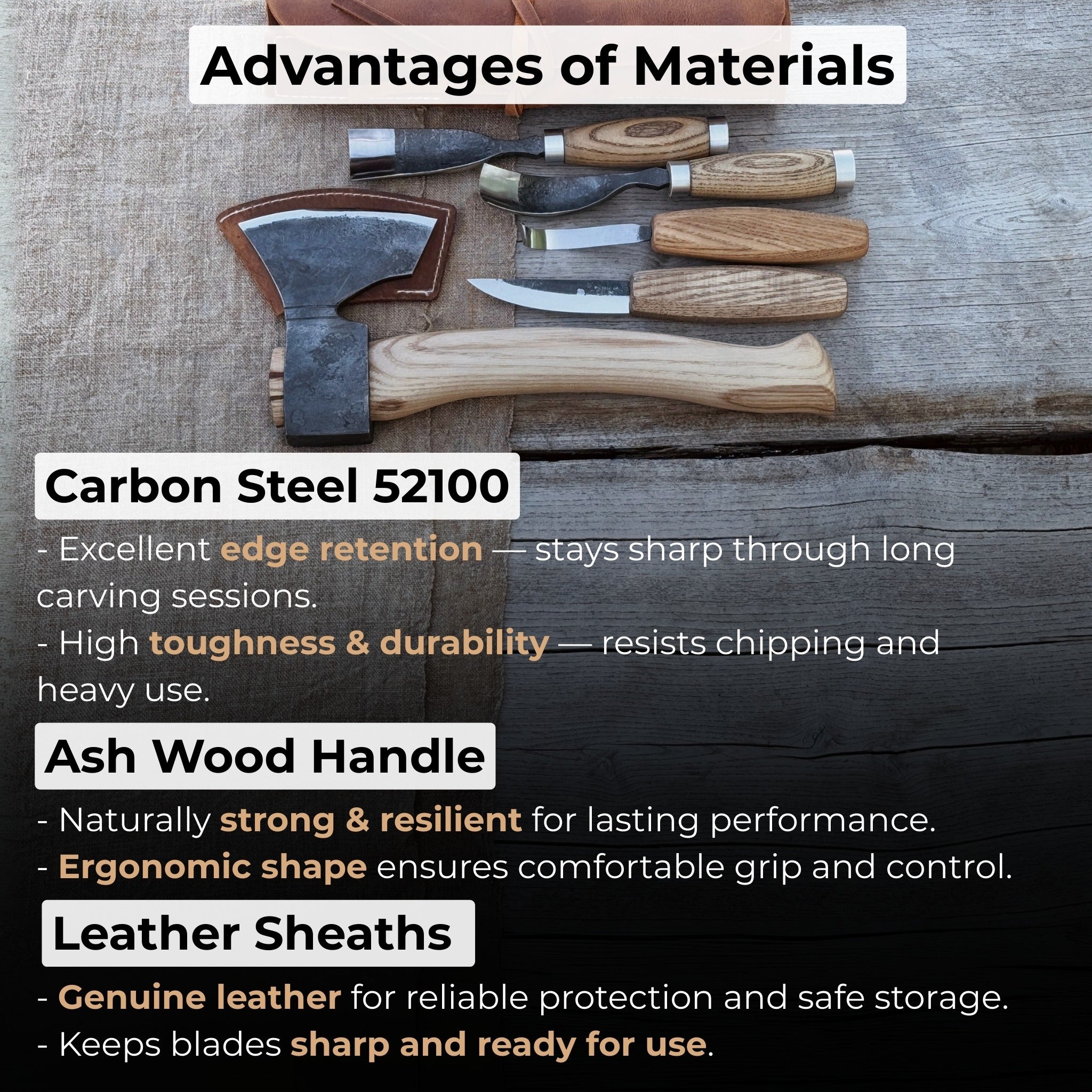 5-Piece Hand-Forged Carving Tool Set with Leather Sheath