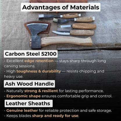 5-Piece Hand-Forged Carving Tool Set with Leather Sheath