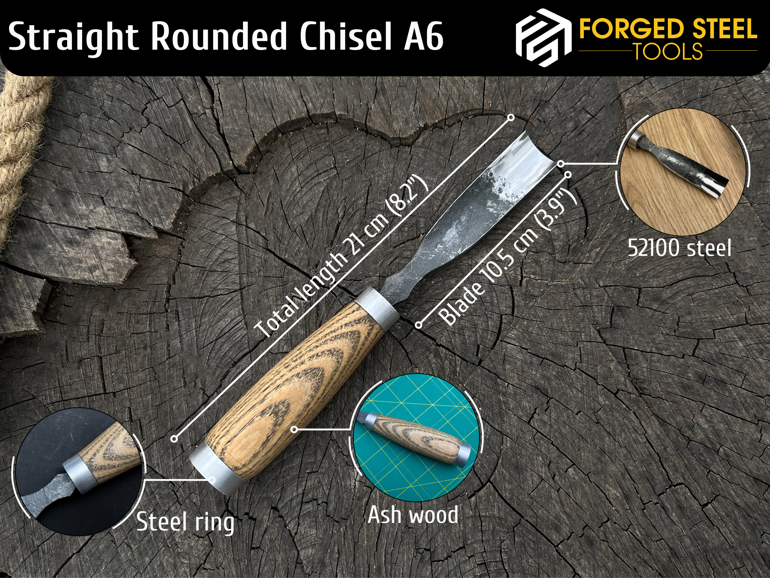 Hand-Forged Straight Rounded Chisel, 10 - 90 mm (0.4 - 3.5 inches) - Forged Steel Tools