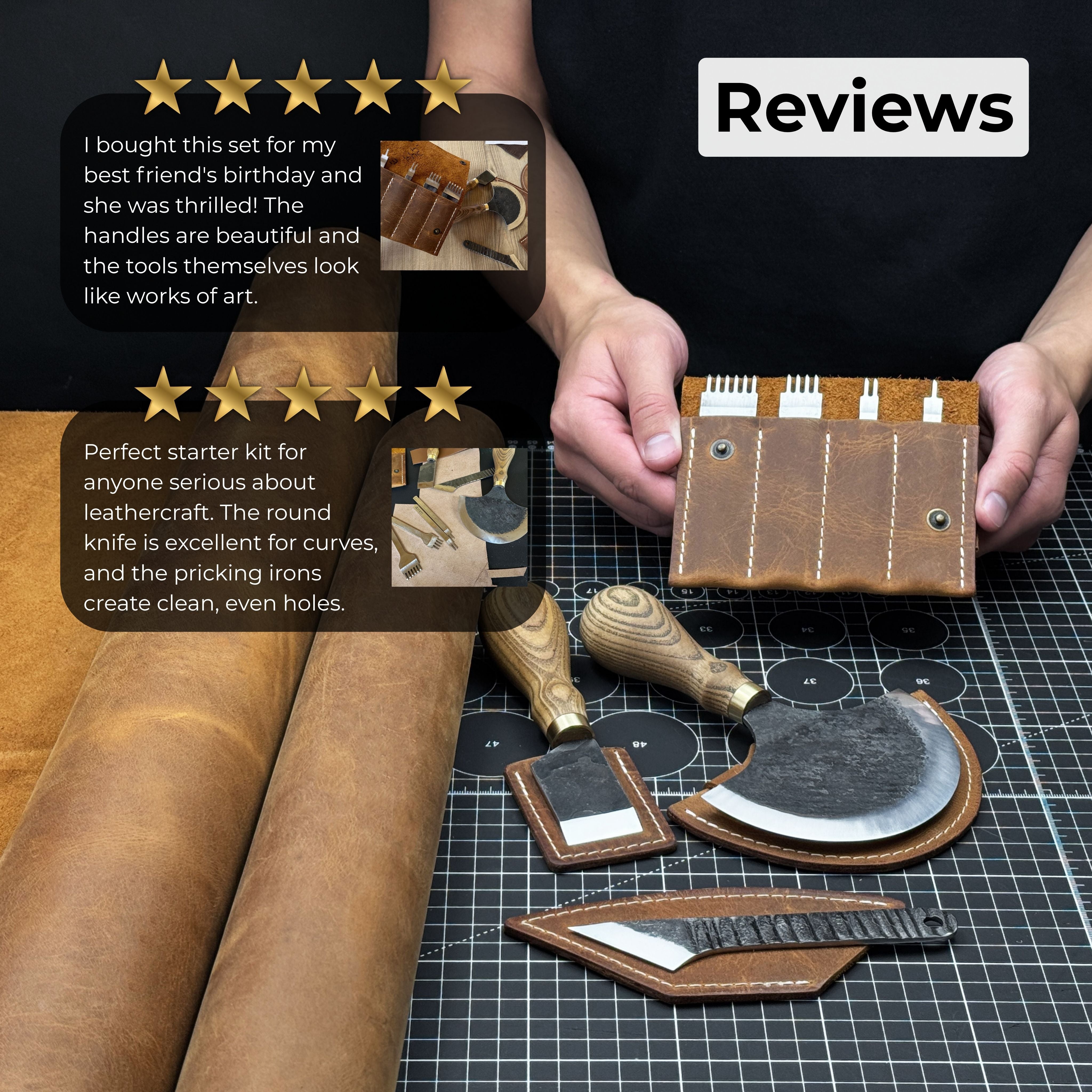 4-Piece Leatherworking Tool Set with Leather Sheaths