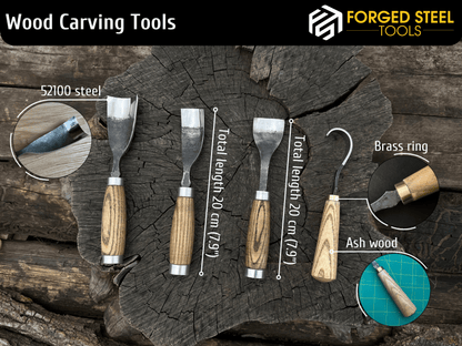 4-Piece Hand-Forged Wood Carving Tool Set - Forged Steel Tools