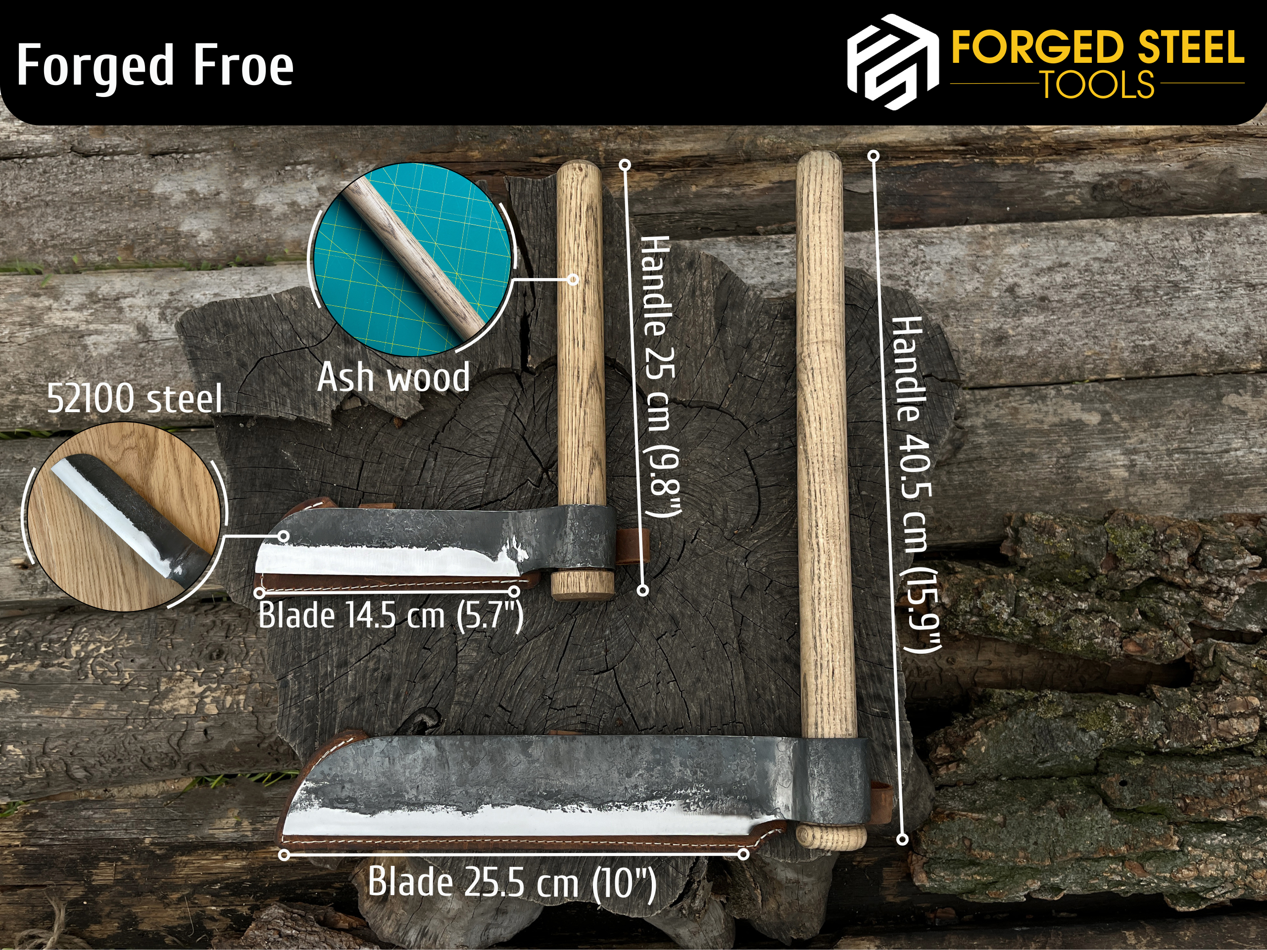 2-Piece Hand-Forged Splitting Froe Set - Forged Steel Tools