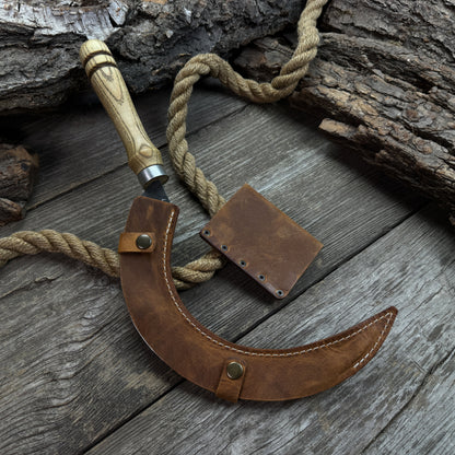 Hand-Forged Large Sickle, ⌀19 cm (7.5 inches) Blade, Leather Belt Attachment